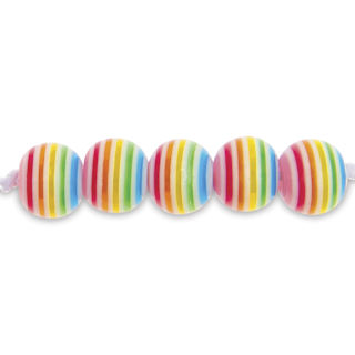 Rico Design Itoshii Plastic Beads - Pkg of 48, Rainbow w/ White Stripes, 8 mm Dia.