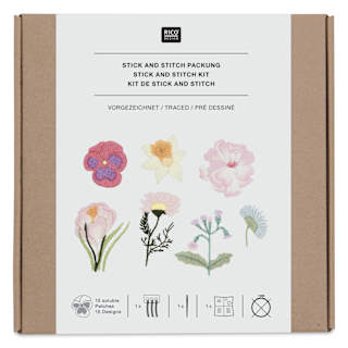 Rico Design Stick and Stitch Embroidery Kit - Pkg of 15, Spring Flowers