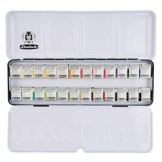 Schmincke Akademie Aquarell Watercolor Pans - Set of 24, Metal Case, Half Pans