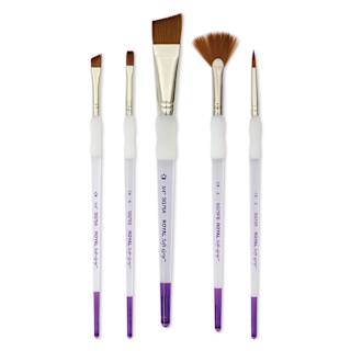 Royal & Langnickel Soft Grip Synthetic Sable Brushes - Angular Variety, Short Handle, Set of 5