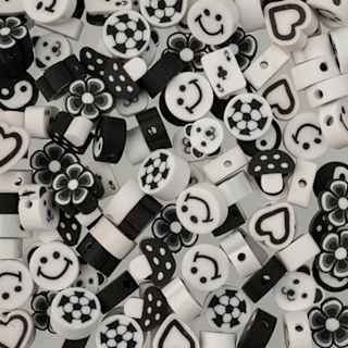 John Bead Craft Beads Clay Shapes - Black and White Mix, Pkg of 120