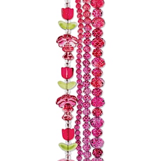 John Bead Crystal Lane DIY Glass Garden Bead Quadruple Strand - Tulips, Flowers, and Faceted Rondelles, Red