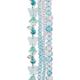 John Bead Crystal Lane DIY Glass Garden Bead Quadruple Strand - Butterflies, Flowers and Faceted Rondelles, Aqua Mix