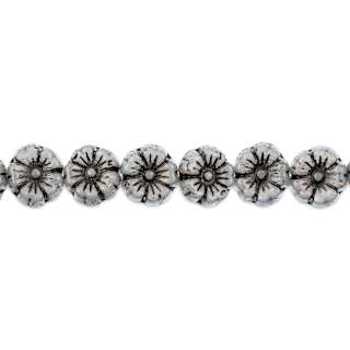 John Bead Czech Pressed Glass Flower Bead Strand - Black on White, 9 mm