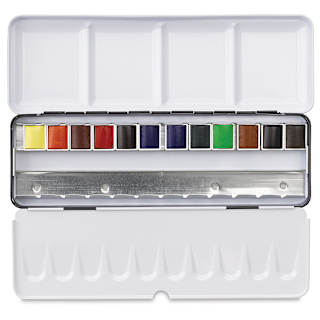 Sennelier French Artists' Watercolors - Set of 12, Metal Case, Half Pans