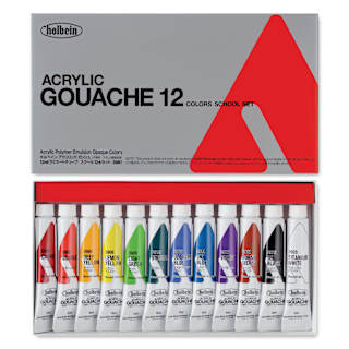Holbein Acrylic Gouache - Set of 12, Assorted Colors, 12 ml Tubes