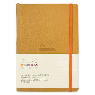 Rhodiarama Soft Cover Notebook - Lined, Gold, 5-3/10" x 8-7/10"