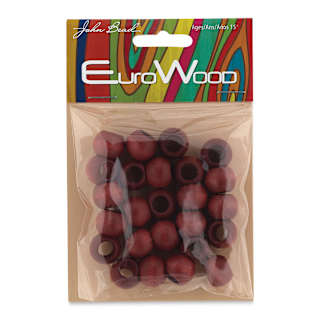 John Bead Euro Wood Beads - Mahogany, Round, Large Hole, 14 mm x 11 mm, Pkg of 25