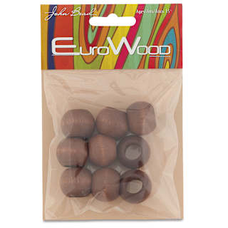 John Bead Euro Wood Beads - Dark Brown, Round Large Hole, 20 mm x 16 mm, Pkg of 9