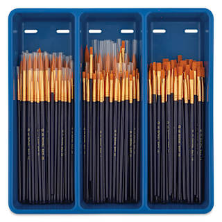 Royal & Langnickel Golden Taklon Wooden Handle Classroom Brush Assortment - Set of 144