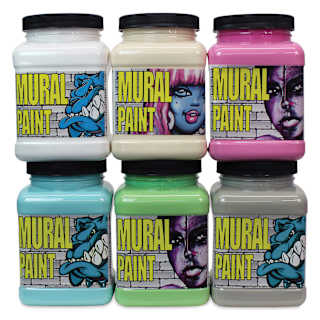 Chroma Acrylic Mural Paints - Set of 6, Muted Colors, 16 oz jar