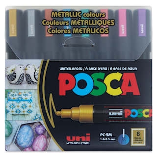 Posca Paint Markers - Set of 8, Metallic Colors, Medium Bullet Tip, 2.5 mm