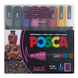 Posca Paint Markers - Set of 8, Dark Colors, Medium Bullet Tip, 2.5 mm