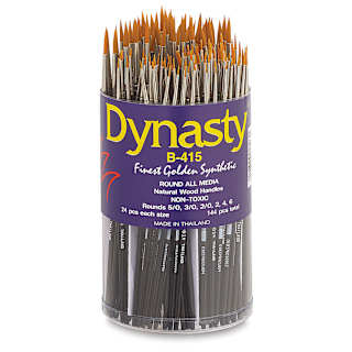Dynasty Finest Golden Synthetic Brushes - Round, Short Handle, Canister of 144