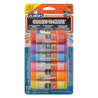 Elmer's Color n Glitz Glitter Glue Sticks - 6 g, Pkg of 12