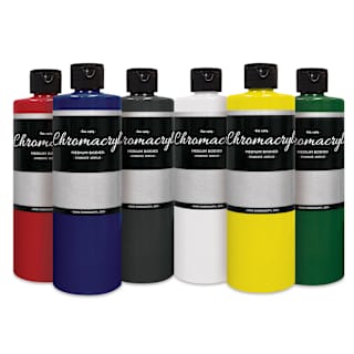 Chromacryl Students' Acrylics - Set of 6, Primary Colors, 16 oz bottles