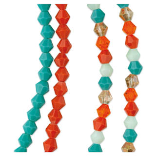 John Bead DIY Designer Glass Bead Strand - Glass Bicone, Teal and Orange, 4 mm