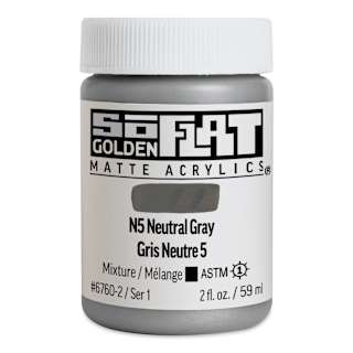 Golden SoFlat Matte Acrylic Paint - N5 Neutral Gray, 59 ml, Jar