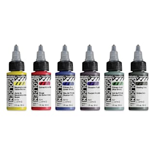 Golden High Flow Acrylics - Set of 6, Airbrush Colors, 30 ml Bottles