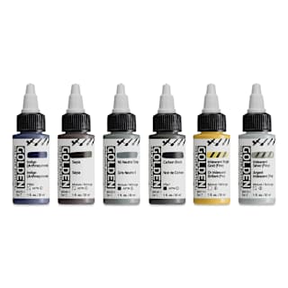 Golden High Flow Acrylics - Set of 6, Drawing and Lettering Colors, 30 ml Bottles