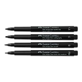 Faber-Castell Pitt Artist Pens- Black, Set of 4, Assorted Nibs, Bold