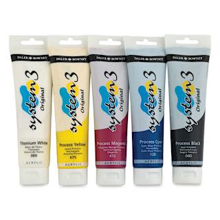 Daler-Rowney System3 Medium Body Acrylic Paints - Set of 5, Process Colors, 150 ml Tubes
