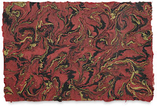Marbled Lokta Paper - 20" x 30", Gold/Black on Red