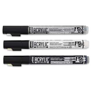 Pebeo Acrylic Marker - Set of 3, Black, White, and Silver, 1.2 mm, Bullet Nib