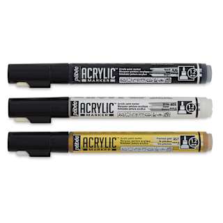 Pebeo Acrylic Marker - Set of 3, Black, White, and Gold, 1.2 mm, Bullet Nib