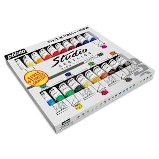 Pebeo High Viscosity Studio Acrylics - Set of 20 with Brush, Assorted Colors, 20 ml Tubes