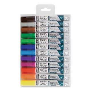 Pebeo 7A Light Fabric Brush Markers - Set of 12, Classic Colors, 1 mm