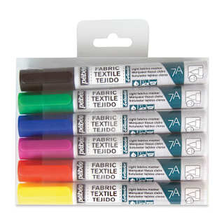 Pebeo 7A Light Fabric Brush Markers - Set of 6, Classic Colors, 1 mm