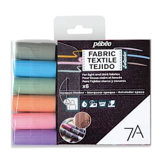 Pebeo 7A Opaque Fabric Marker - Set of 6, Pastel Colors, 4 mm