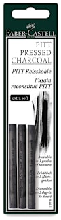 Faber-Castell Pitt Compressed Charcoal Sticks - Extra Soft, Pkg of 3