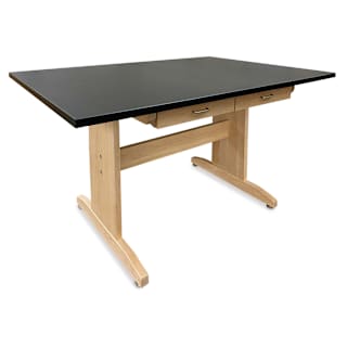 Hann Art Table - 60" x 36" x 42", Black, Rounded Corners With Drawer, Laminate Top