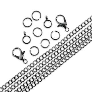 John Bead Curb Chain and Findings Set - 3 mm, Nickel