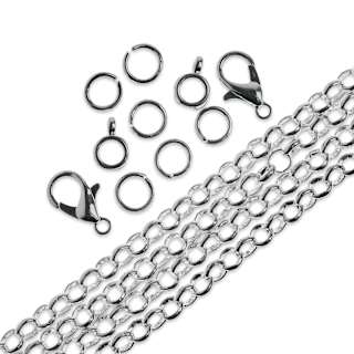John Bead Rolo Cable Chain and Findings Set - 4 mm, Silver