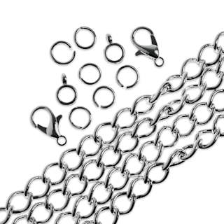 John Bead Curb Chain and Findings Set - 5 mm, Silver