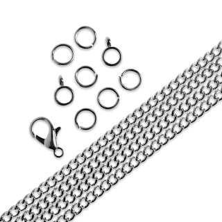 John Bead Curb Chain and Findings Set - 3 mm, Silver