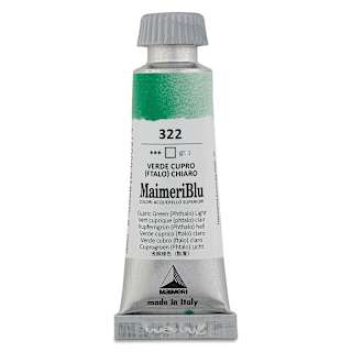Maimeri Blu Artist Watercolor - Cupric Green Phthalo Light, 12 ml Tube