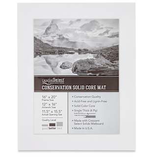 Crescent Select Conservation Solids Pre-Cut Double Mat - Vivid White/Vivid White, 4 ply, 16" x 20"