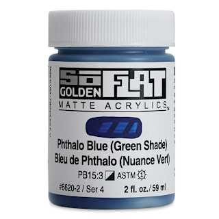 Golden SoFlat Matte Acrylic Paint - Phthalo Blue (Green Shade), 59 ml, Jar