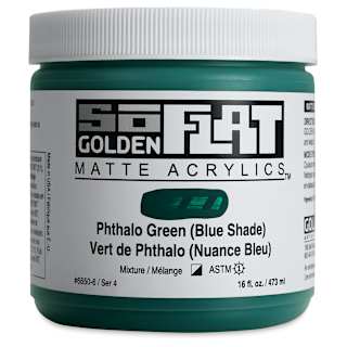 Golden SoFlat Matte Acrylic Paint - Phthalo Green (Blue Shade), 473 ml, Jar