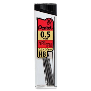 Pentel Hi-Polymer Lead Refills - 0.5 mm, Black, HB, Pkg of 30