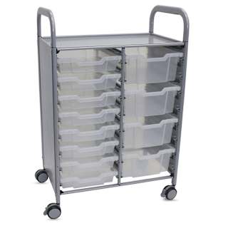 Gratnells Callero Plus Cart - Double Cart, 8 Shallow and 4 Deep Trays, Translucent