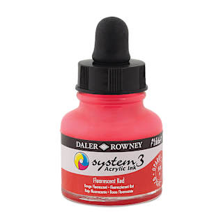 Daler-Rowney System3 Acrylic Ink - Fluorescent Red, 1 oz