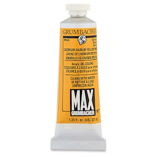 Grumbacher Max Artists' Water Miscible Oil Color -  Cadmium-Barium Yellow Medium, 37 ml tube