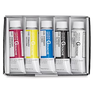 Holbein Artists' Gouache - Set of 5, Artists' Primary Colors, 15 ml Tubes