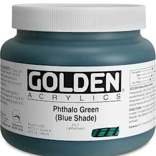Golden Heavy Body Artist Acrylics - Phthalo Green (Blue Shade), 32 oz jar