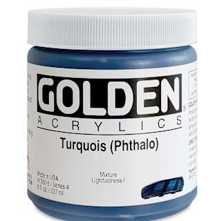 Golden Heavy Body Artist Acrylics - Turquoise (Phthalo), 8 oz Jar